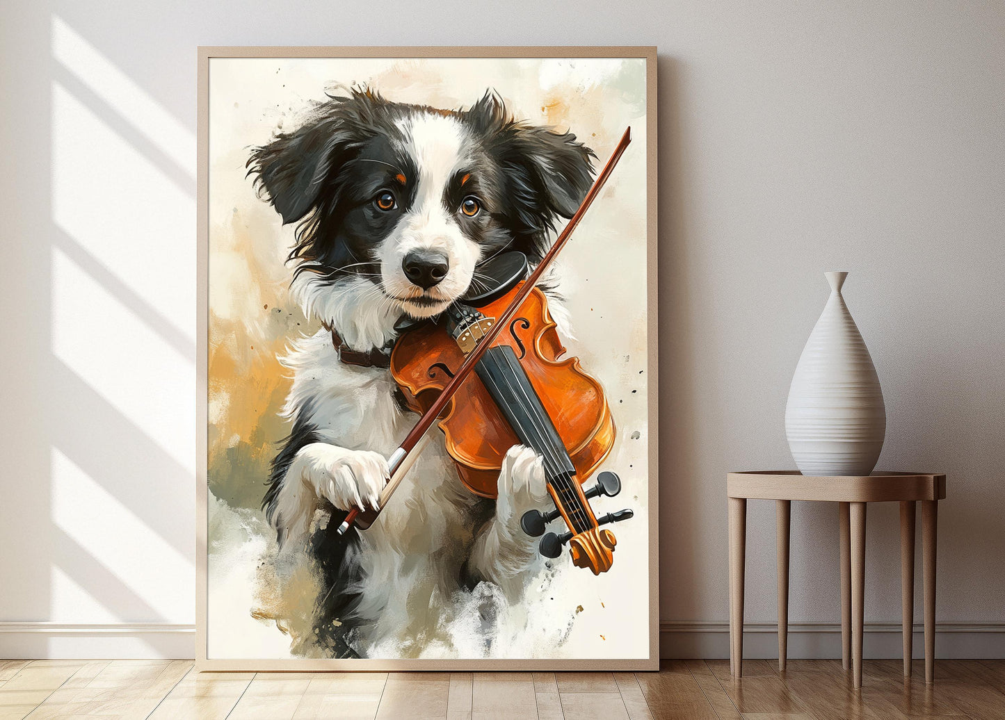 Affiche Border Collie Jouant du Violon – Poster Humour Canin