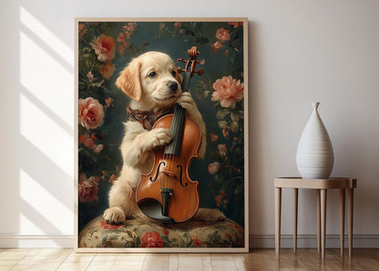 Affiche Chiot Labrador Jouant du Violon – Poster Humoristique Canin