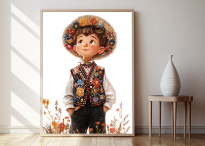 Affiche Garçon Polonais en Costume Traditionnel – Poster Décoratif Élegant