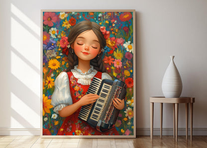 Affiche Folklore Croate – Poster Fille en Poupée avec Accordéon