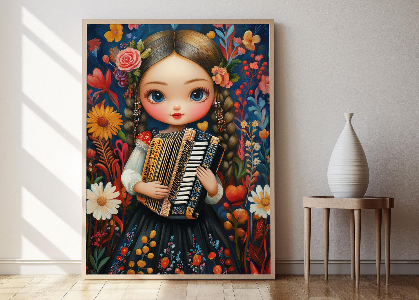 Affiche Poupée Roumaine – Poster Art Papillon avec Accordéon