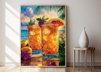 Affiche Punch de Rhum Bélizien – Impression Colorée de Verres Tropicaux
