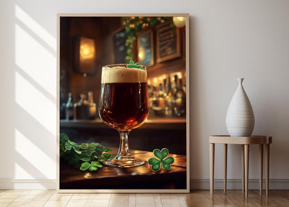 Affiche de Stout Irlandais – Art de Pub avec Trèfle Éclatant