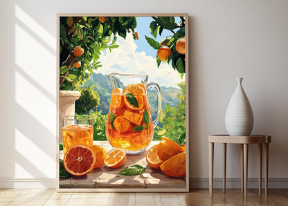 Affiche Sangria Espagnole – Impression Art, Fruits Frais et Terrasse
