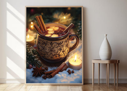 Affiche Glögg Suédois – Impression Art de Tasse Rustique et Lumière de Bougie