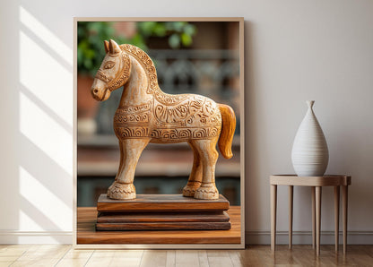 Affiche Cheval en Terre Cuite Bengali – Poster Artisanat Décoratif