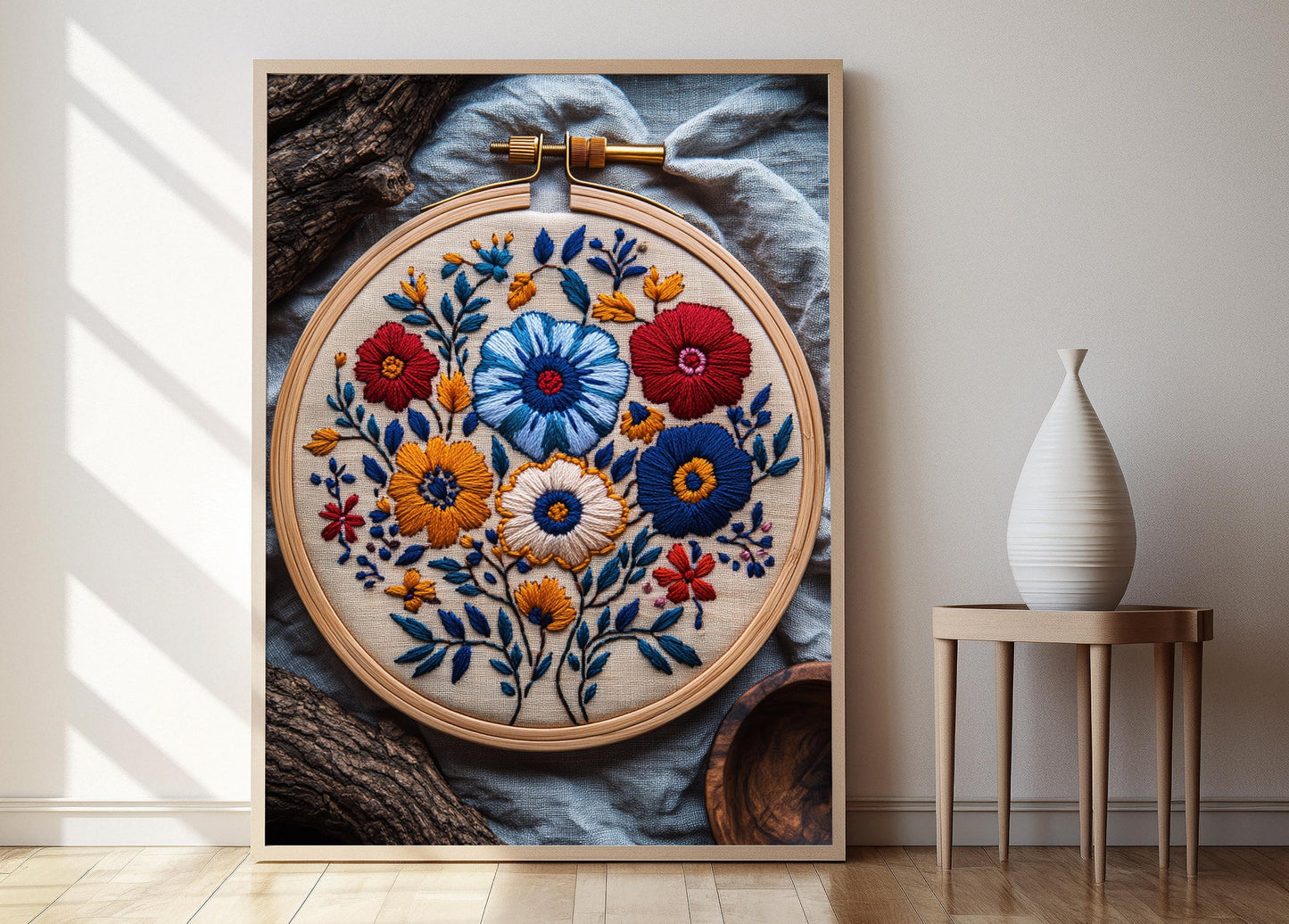 Affiche Broderie Slovaque – Poster Art en Cerceau Bois Décor Folk