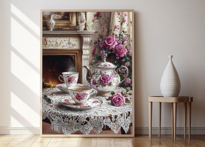 Affiche Thé Anglais – Imprimé d'Art Victoriens en Porcelaine Rose