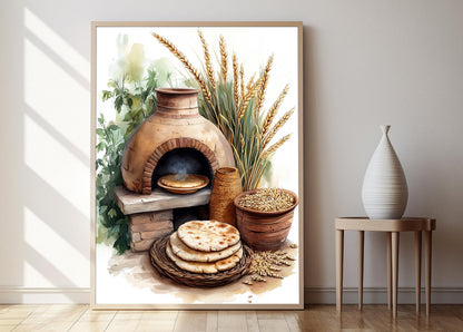 Affiche Four en Argile Égyptien – Impression Artisanale de Pain Plat