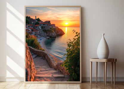 Affiche Coucher de Soleil à Ulcinj – Poster Vibrant de la Côte Méditerranéenne