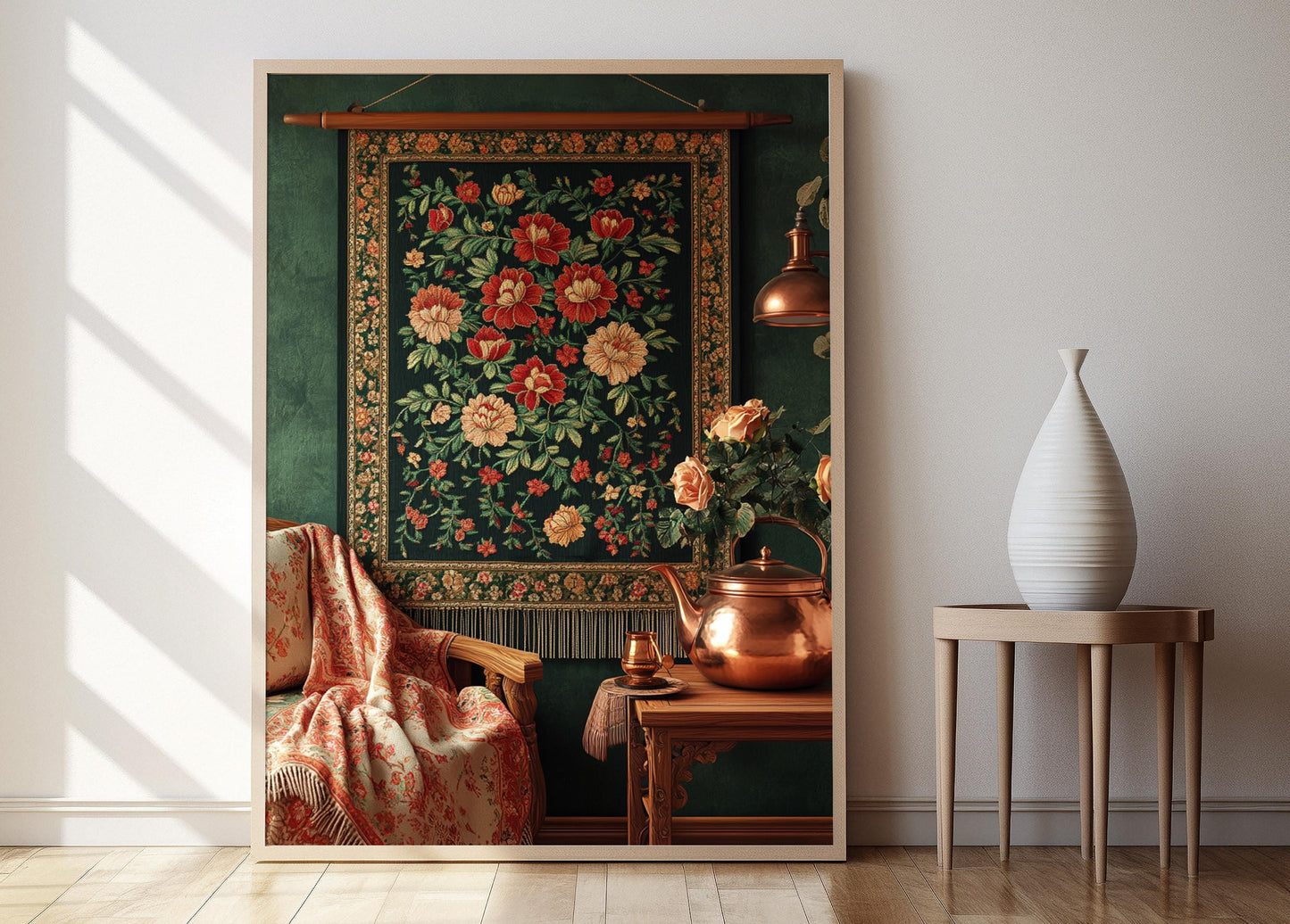 Affiche Tapisserie Florale Kashmiri – Poster Décor Feuille de Chinar