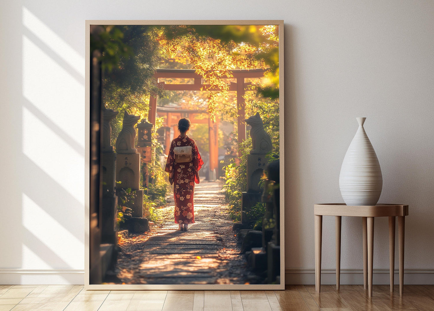 Affiche Sanctuaire Shinto – Poster Femme en Kimono, Art d'Automne