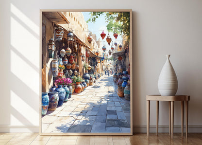 Affiche Rafah Marketplace – Imprimé Art avec Marchés et Lanternes Vibrantes