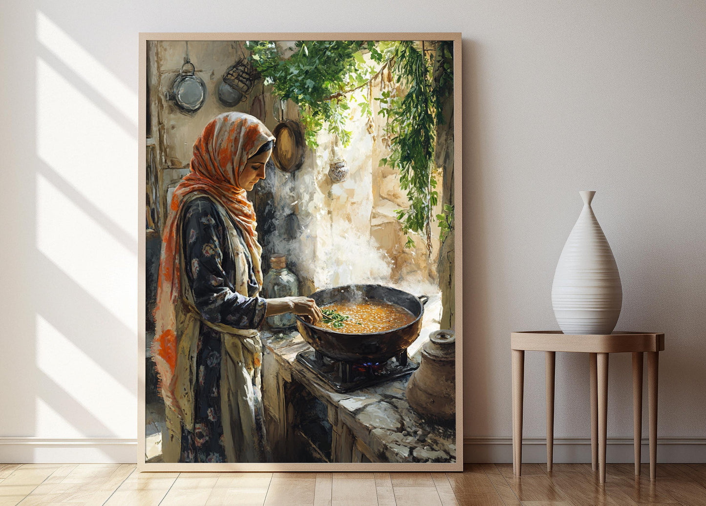 Affiche Cuisine Palestinienne - Femme dans une Cuisine Rustique