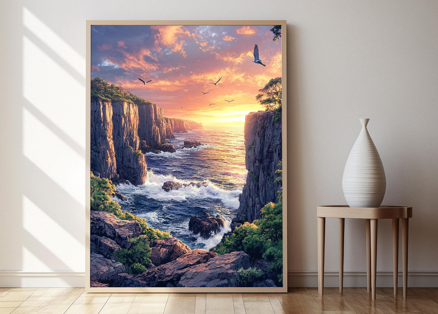 Affiche des Falaises Culinaires du Diable de Tasmanie – Poster Paysage Côtier