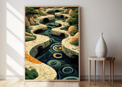 Affiche Art Gunditjmara – Poster Paysage Culturel Aborigène en Peinture Pointillée