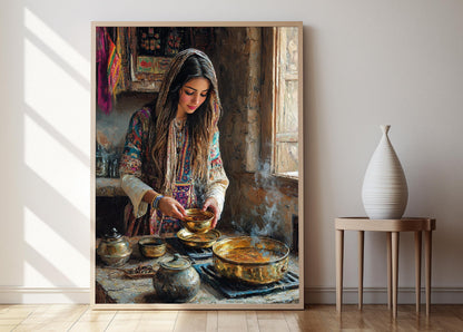 Affiche Cuisine Kurde – Thé Épicé, Décor Rustique Moyen-Oriental