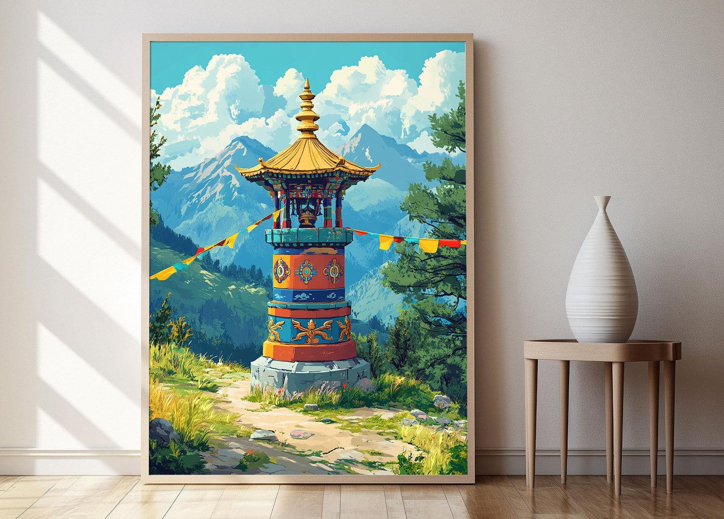 Affiche Roue de Prière Tibétaine – Poster Scène des Montagnes Himalayennes