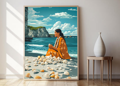 Affiche Femme Palawa – Poster Art Aborigène Tasmanien en Héritage Côtier