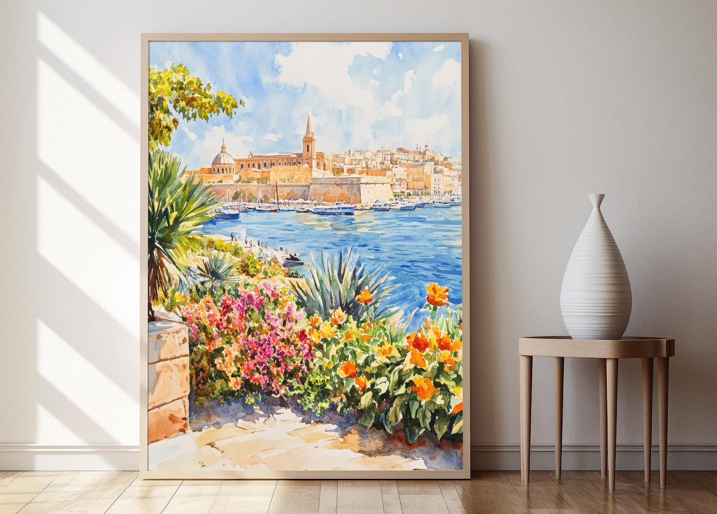 Affiche Port de La Valette – Poster aquarelle Jardins Upper Barrakka, Malte