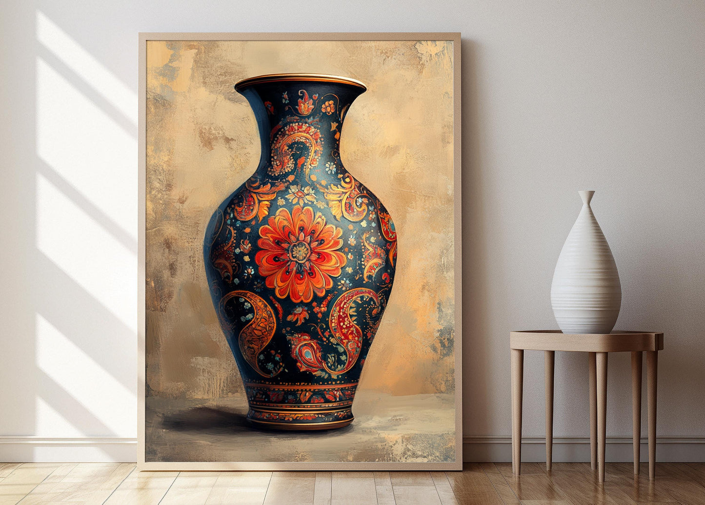 Affiche Vase Kashmiri Buta – Art Floral Indien Traditionnel