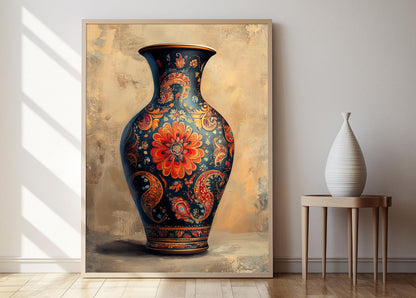 Affiche Vase Kashmiri Buta – Art Floral Indien Traditionnel