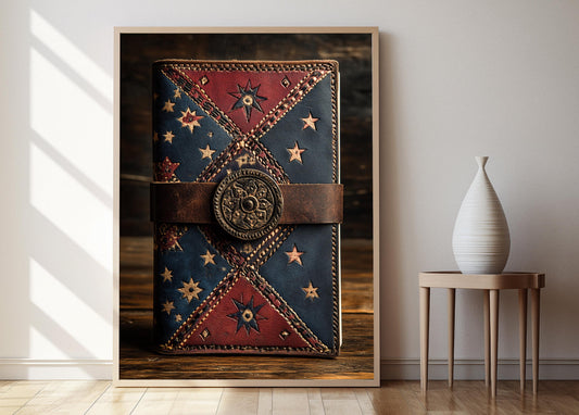 Affiche Art en Cuir Ajrakh – Couverture Indigo et Maroon