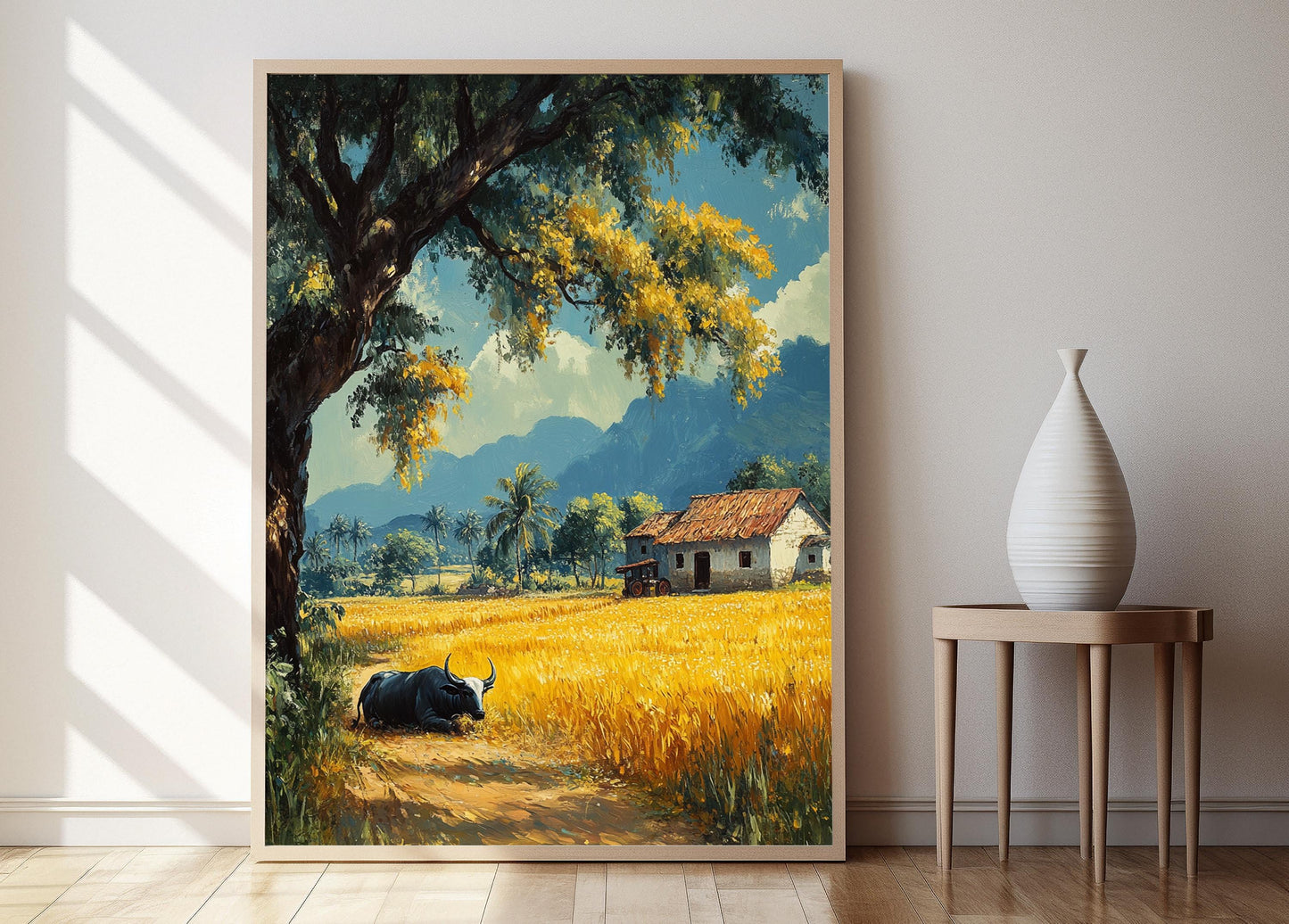 Affiche Champ de Blé et Banyan – Art Print du Village du Punjab