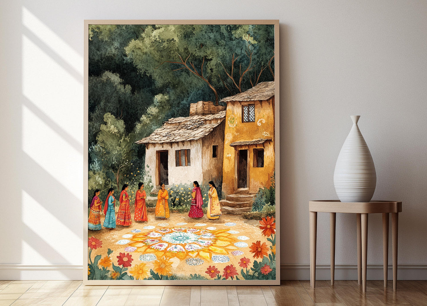 Affiche Art Gujarat – Poster Sari Bandhani et Hameaux Miroir