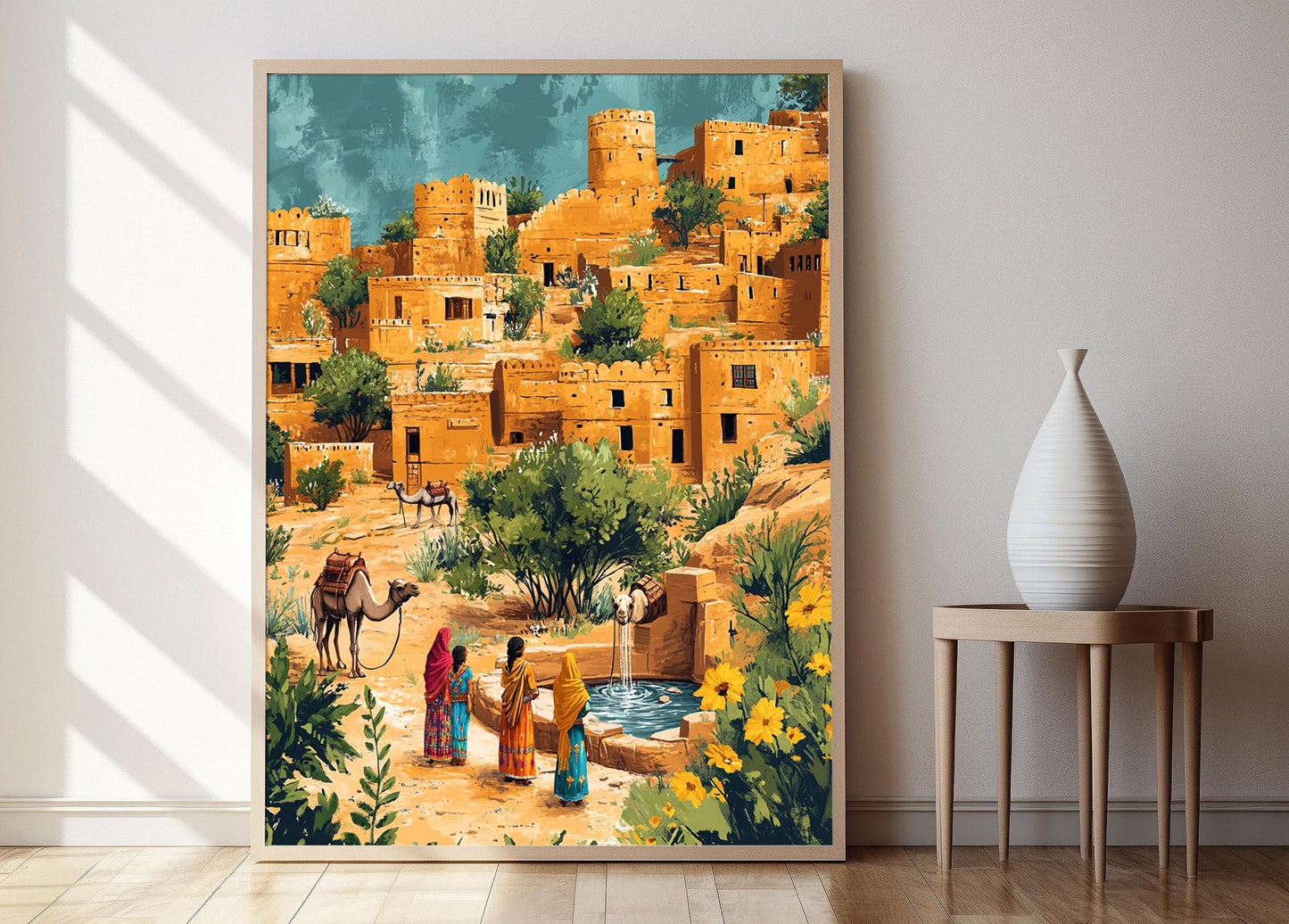 Affiche Art Rajasthani – Poster Scène Colorée de la Vie Désertique