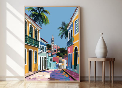 Affiche Olinda Brésil – Poster Scène Colorée de Carnaval