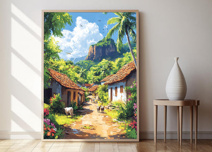 Affiche du Village de Sigiriya – Poster Illustré du Patrimoine Sri-Lankais