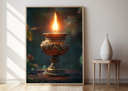 Affiche de Lampe à Huile en Laiton Srilankaise – Poster Art Traditionnel