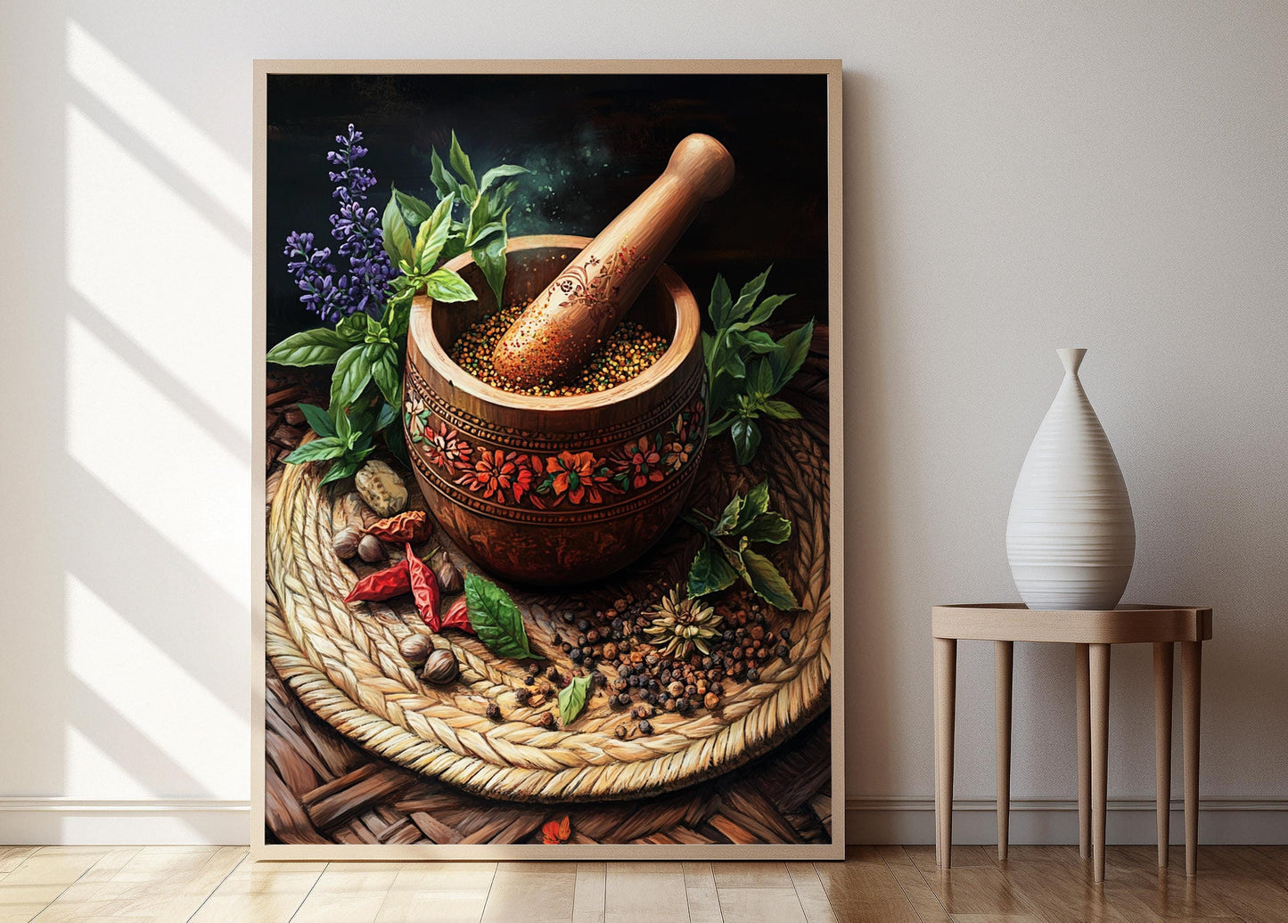 Affiche Mortier et Pilon Sri Lankais – Poster Décor Rustique Cuisine