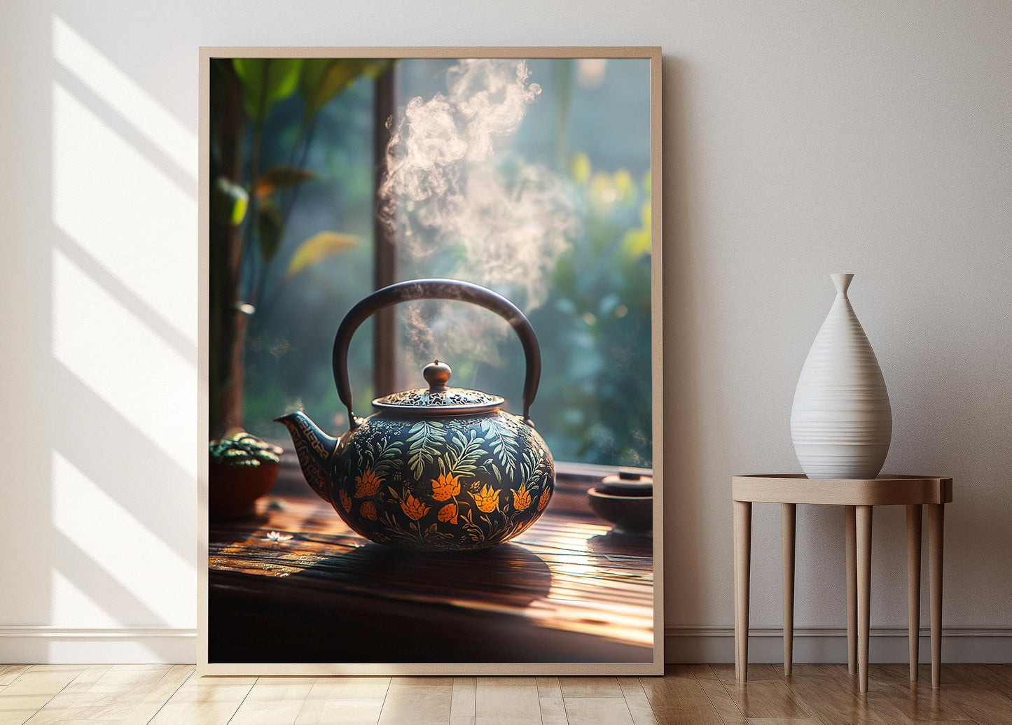 Affiche Thé Sri Lankais – Poster Illustration Kettle en Feuilles de Mangue