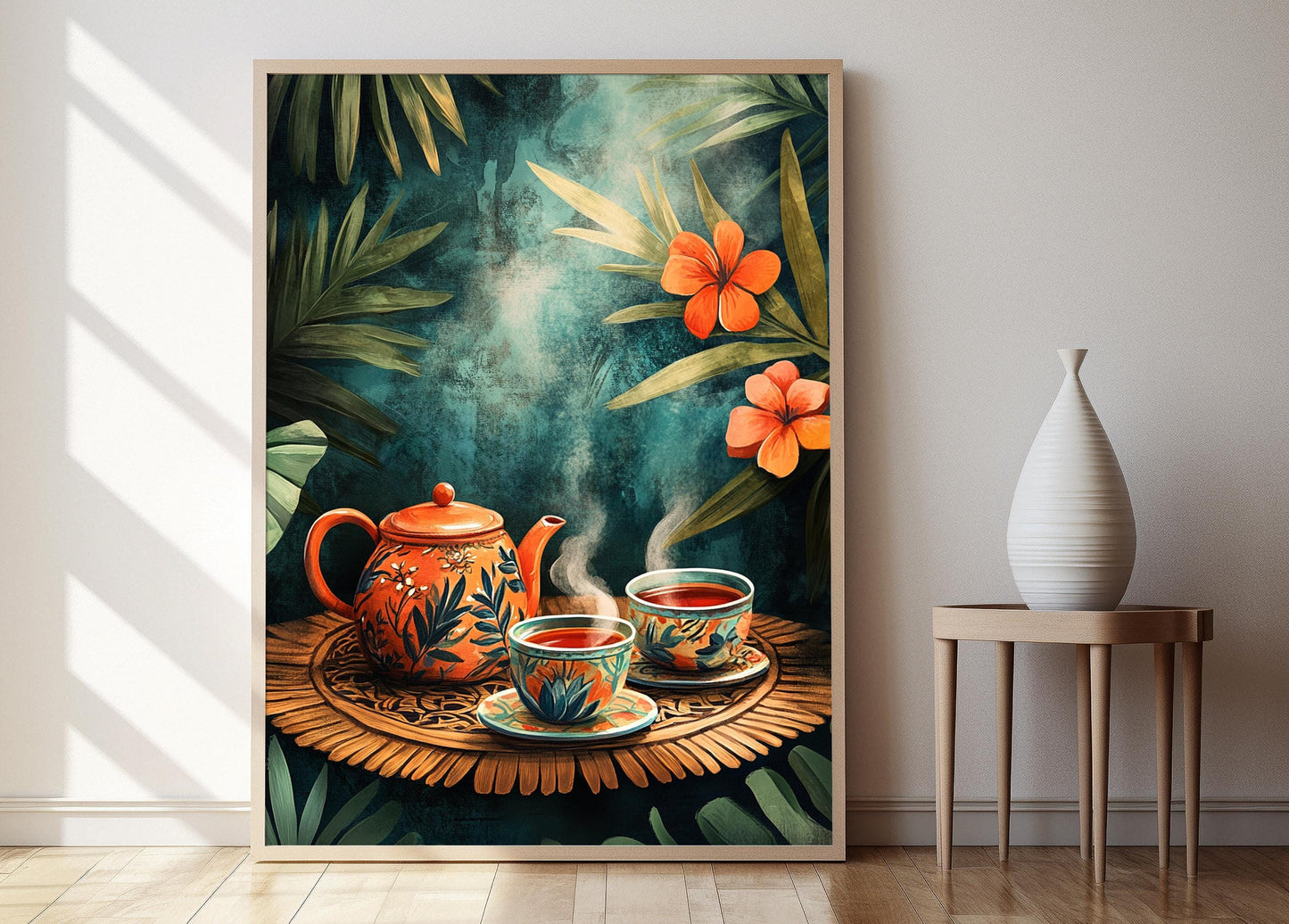 Affiche Thé Ceylan – Poster Illustration Florale Décor Traditionnel