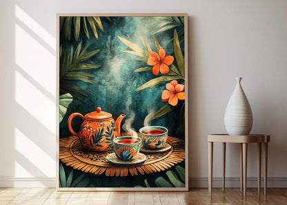 Affiche Thé Ceylan – Poster Illustration Florale Décor Traditionnel