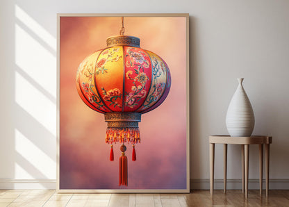 Affiche Lanternes en Soie – Poster Décor Émbroidé Vietnamien