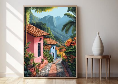 Affiche Maison de Village Salvadorienne – Art Rustique Tropical