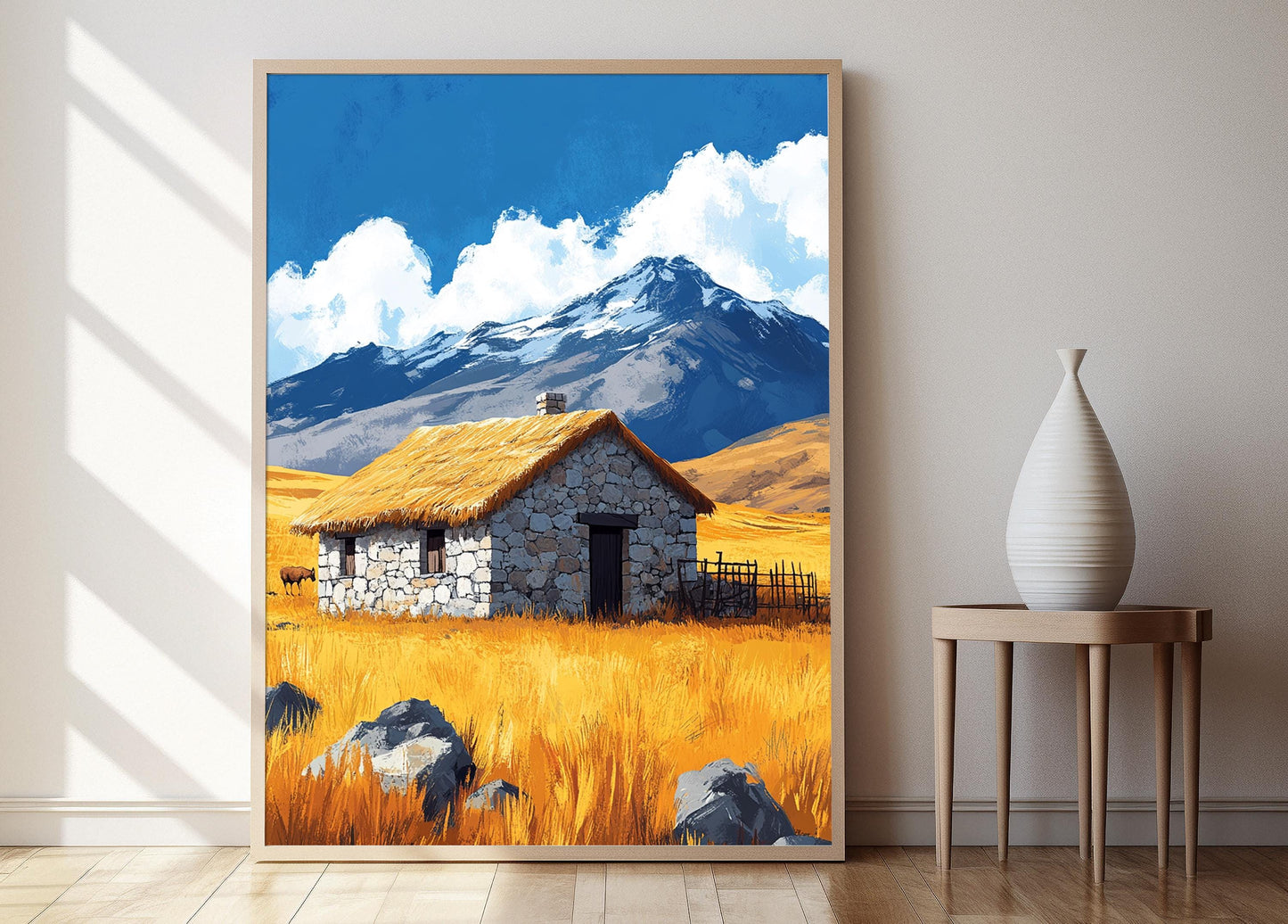 Affiche Bolivienne – Impression Art de Maison : Lamas et Paysage Montagnard