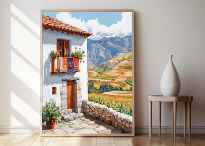 Affiche Andes Péruviens – Poster Champs en Terrasses & Textiles Tissés