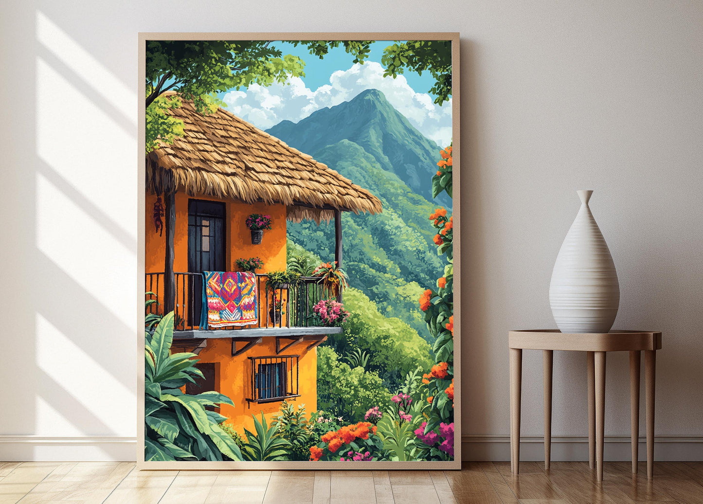 Affiche Maison Guatémaltèque – Impression Art avec Textiles Vibrants