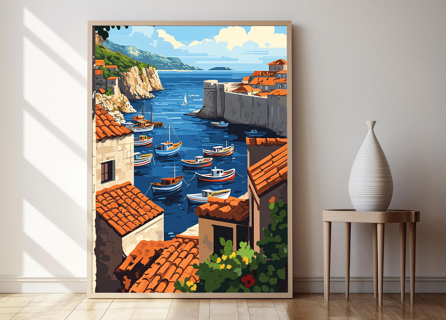 Affiche Dubrovnik – Poster Illustration côtière croate colorée
