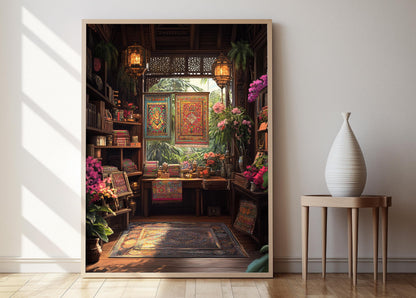 Affiche Souvenir Medan – Poster Décor Textile Songket & Bijoux en Laiton