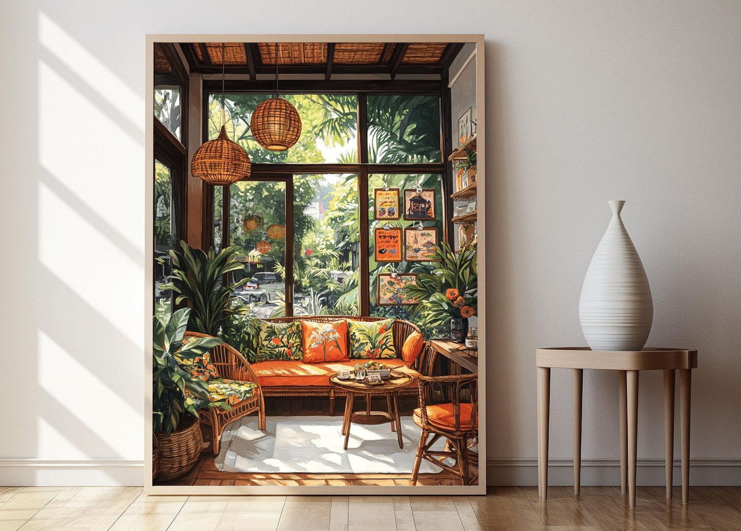 Affiche Souvenir de Jakarta – Poster Décor Rattan et Marionnettes Wayang