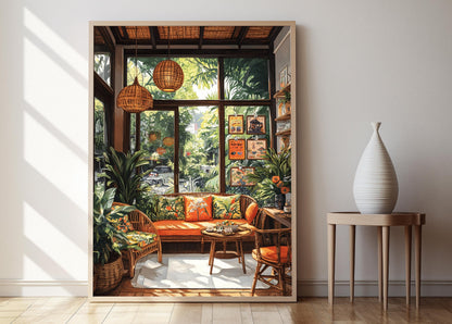 Affiche Souvenir de Jakarta – Poster Décor Rattan et Marionnettes Wayang