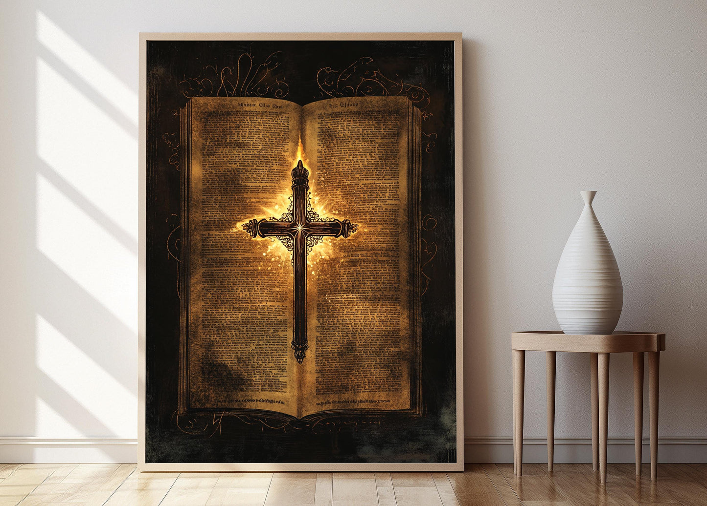 Affiche Réforme Protestante – Poster Théologie des Cinq Solas, Croix Lumineuse