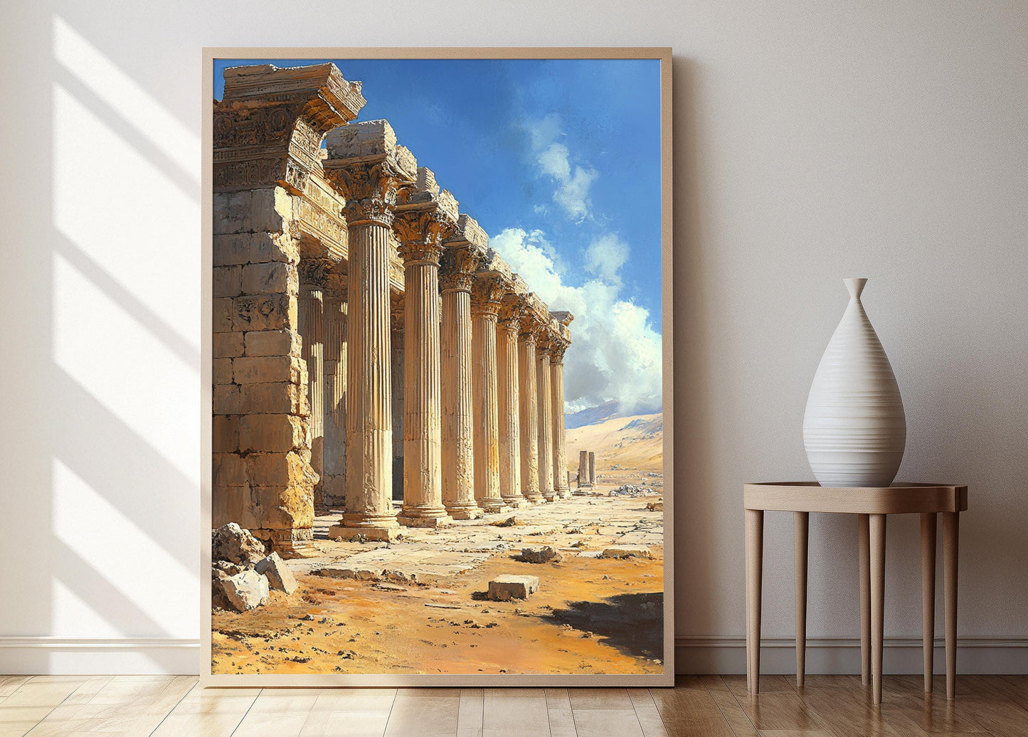 Affiche Temple de Bel – Impression Artistique : Coucher de Soleil Doré, Héritage Syrien Ancien