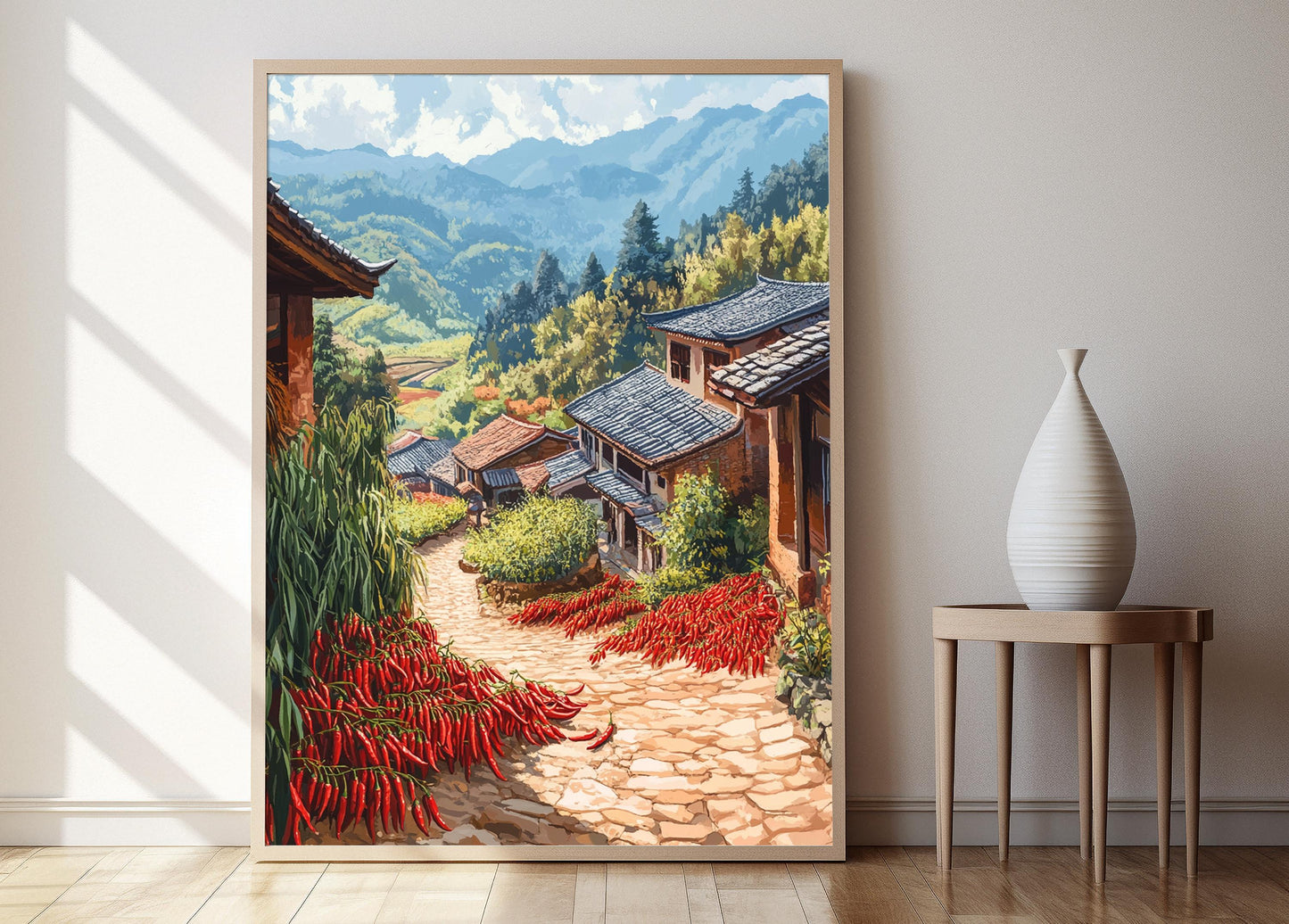 Affiche Sichuan Village – Décor Bamboo Grove, Illustration Paysage Chinois
