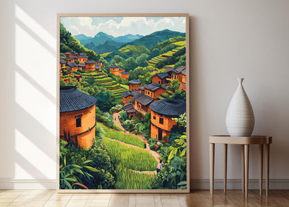Affiche Village Tulou de Fujian – Poster Décor Traditionnel Chinois